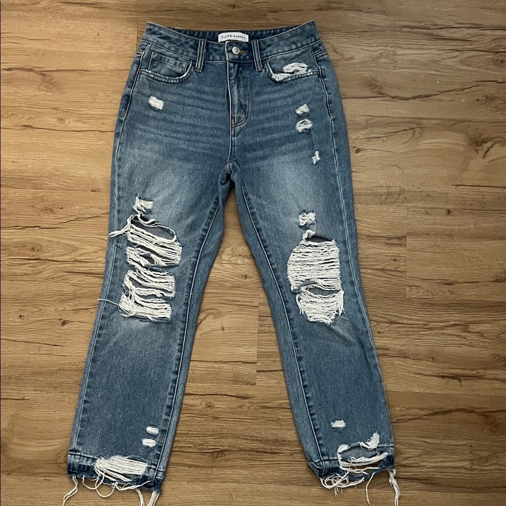 Flying Monkey Distressed Blue Ankle Jeans